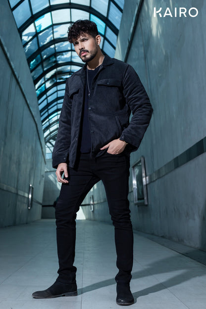 Black Color Code Fabric Double Part Jacket