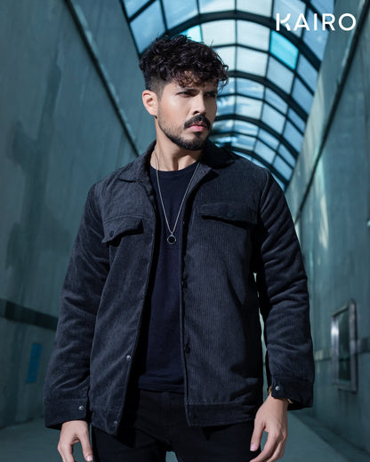 Black Color Code Fabric Double Part Jacket