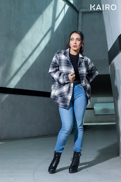 Black and White Color Check Double Part Jacket