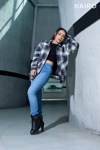 Black and White Color Check Double Part Jacket