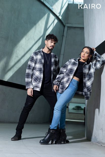 Black and White Color Check Double Part Jacket