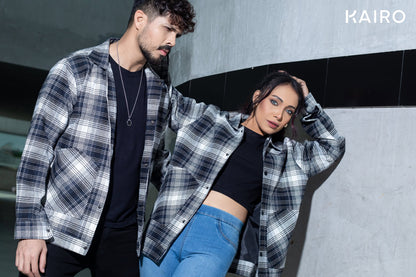 Black and White Color Check Double Part Jacket