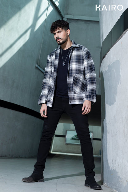 Black and White Color Check Double Part Jacket