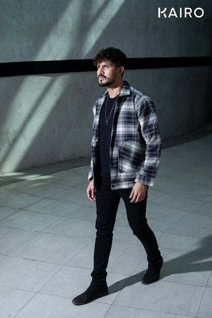 Black and White Color Check Double Part Jacket