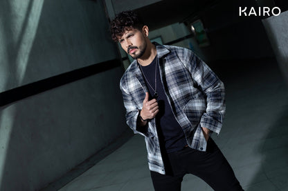 Black and White Color Check Double Part Jacket