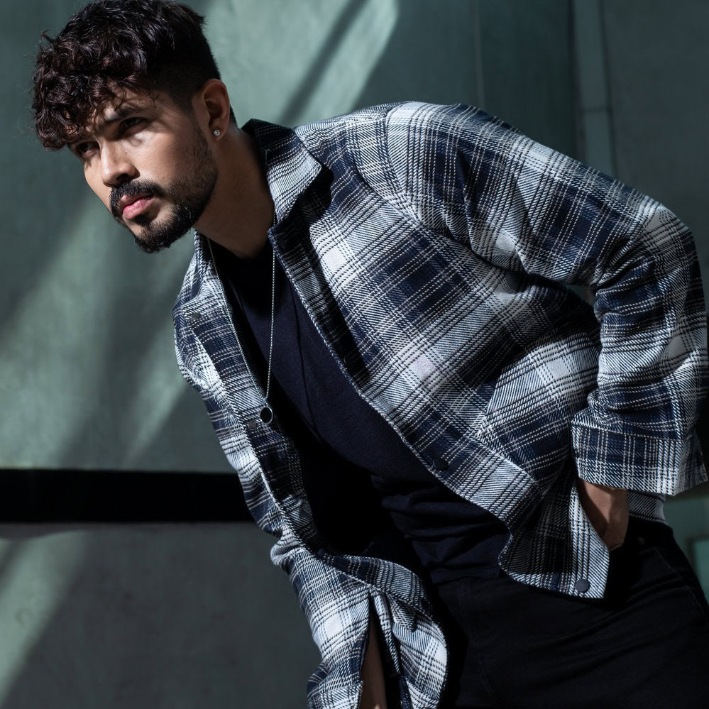 Black and White Color Check Double Part Jacket
