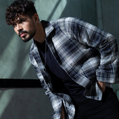 Black and White Color Check Double Part Jacket
