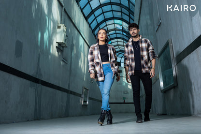 Brown and White Color Check Double Part Jacket
