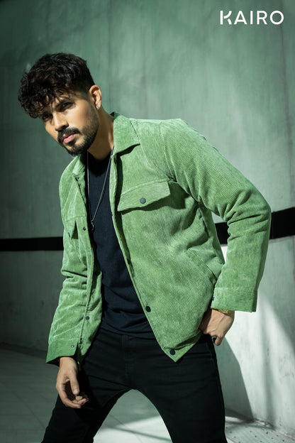 Emerald Green Color Code Fabric Double Part Jacket with Button