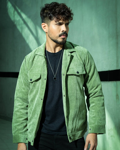 Emerald Green Color Code Fabric Double Part Jacket with Button