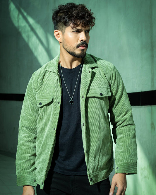 Emerald Green Color Code Fabric Double Part Jacket with Button