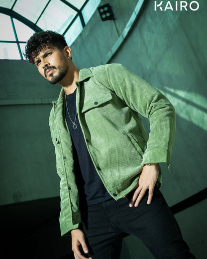 Emerald Green Color Code Fabric Double Part Jacket with Button