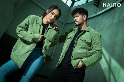 Emerald Green Color Code Fabric Double Part Jacket with Button