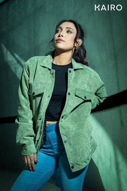 Emerald Green Color Code Fabric Double Part Jacket with Button