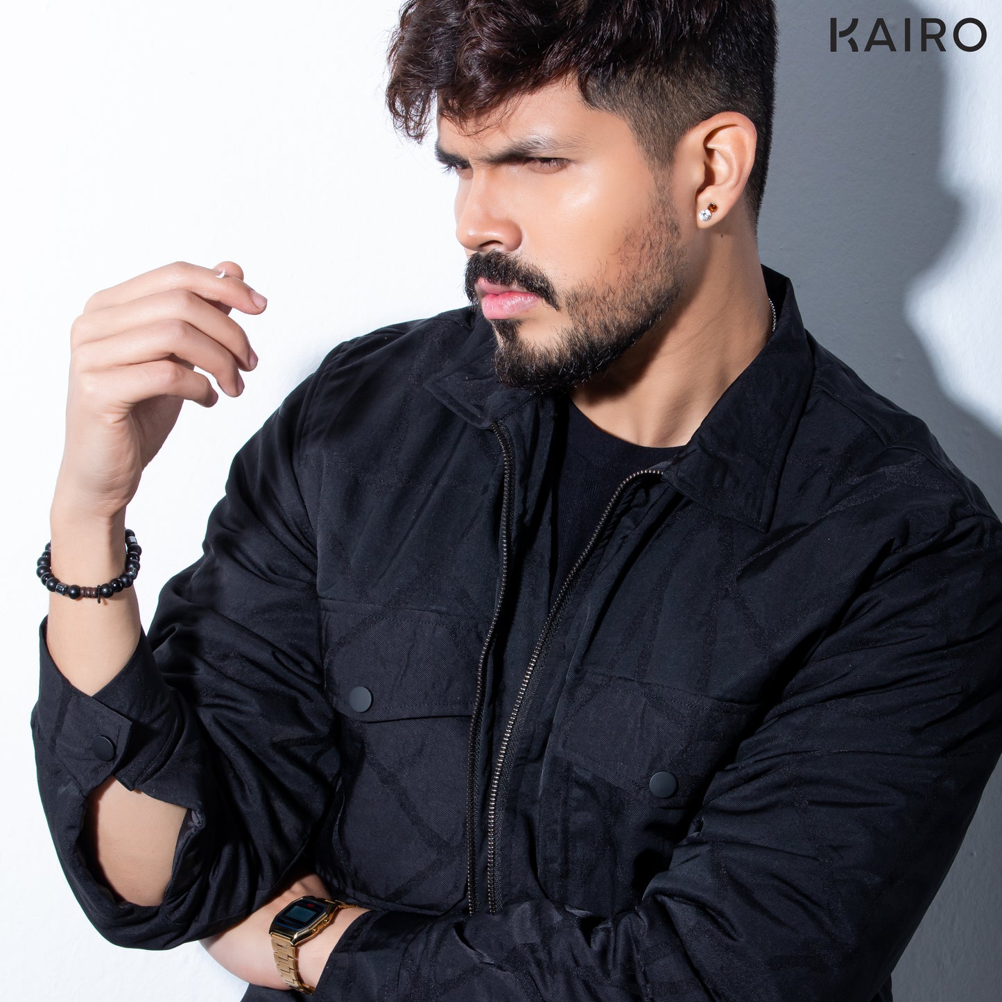 Black Patterned Weave Performance Jacket