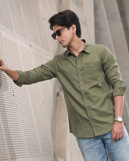 Olive Color Remi Cotton Full Sleeve Shirt – Kairo