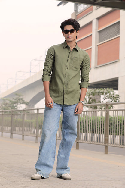 Olive Color Remi Cotton Full Sleeve Shirt – Kairo