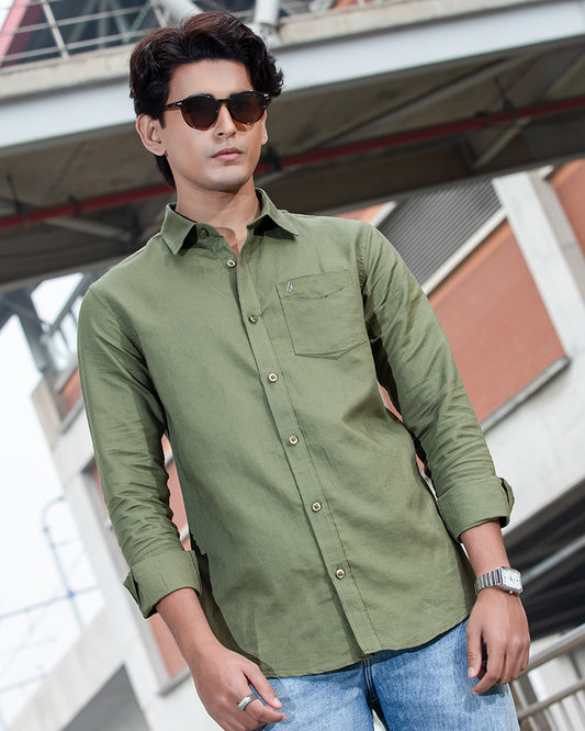 Sage Green Remi Cotton Full Sleeve Shirt for Men – Premium Office &amp; Smart-Casual Wear