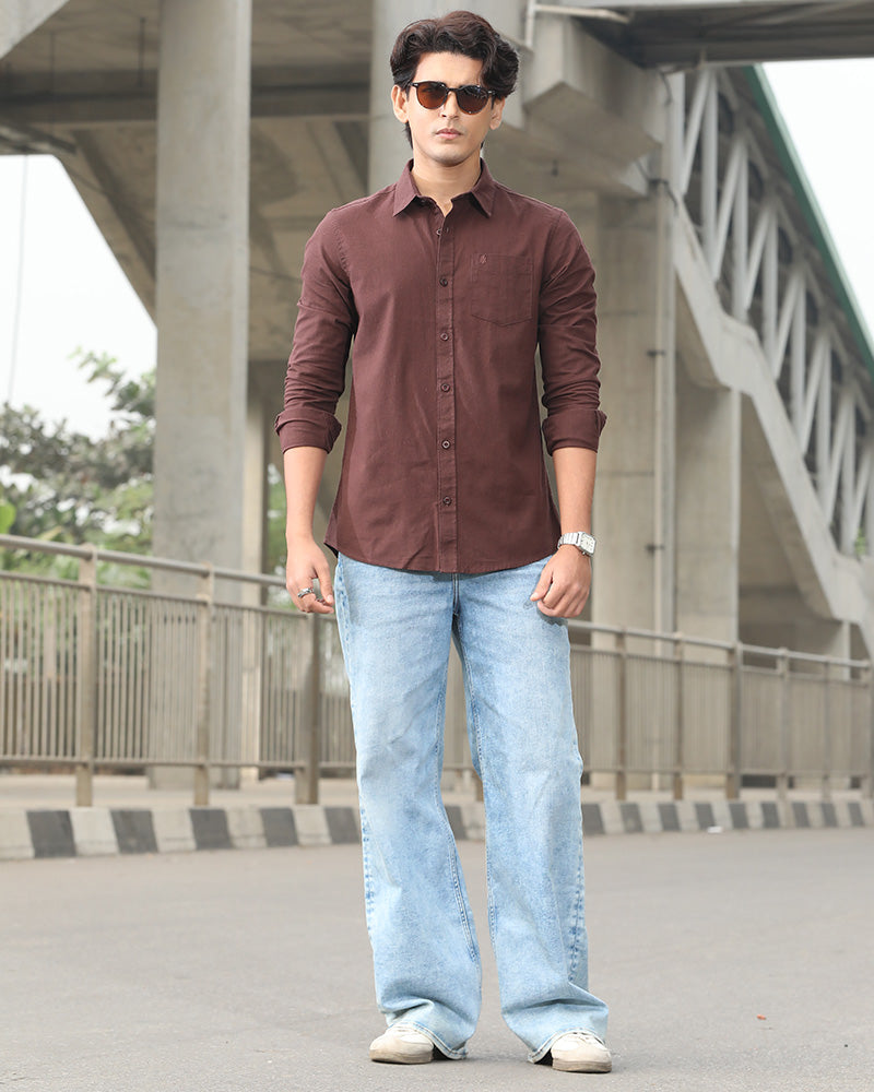 Coffee Brown Remi Cotton Full Sleeve Shirt for Men – Versatile Smart-Casual Wear