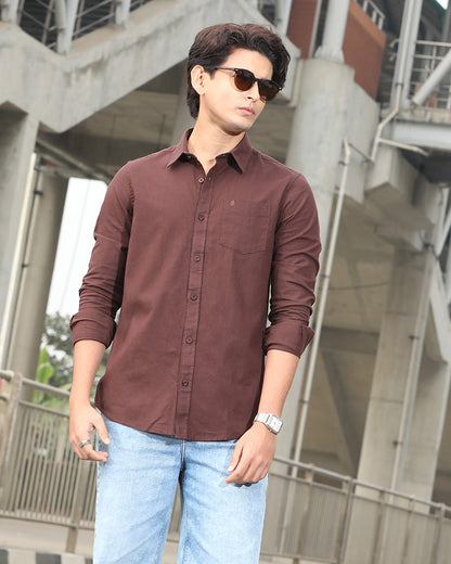 Coffee Brown Remi Cotton Full Sleeve Shirt for Men – Versatile Smart-Casual Wear