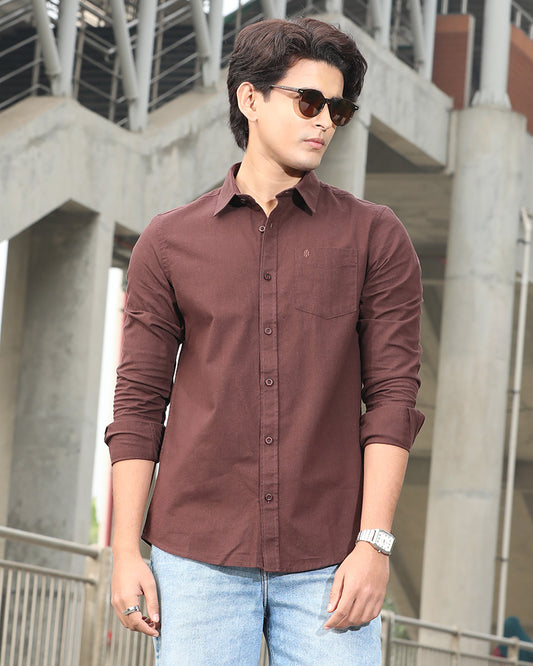 Coffee Color Full Sleeve Remi-Cotton Shirt – Kairo
