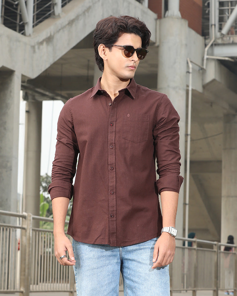 Coffee Brown Remi Cotton Full Sleeve Shirt for Men – Versatile Smart-Casual Wear