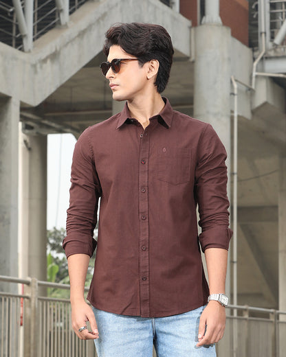 Coffee Brown Remi Cotton Full Sleeve Shirt for Men – Versatile Smart-Casual Wear
