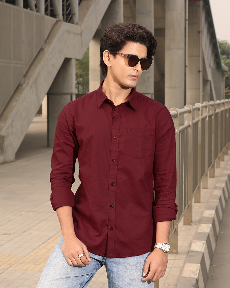 Maroon Color Remi Cotton Full Sleeve Shirt – Kairo