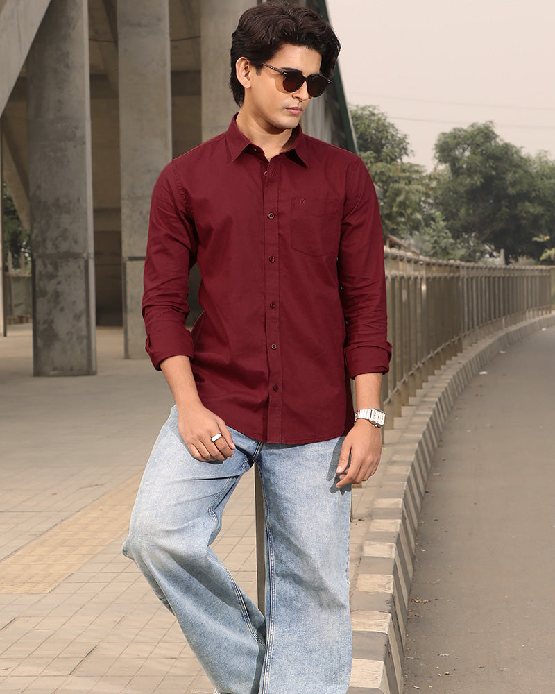 Maroon Color Remi Cotton Full Sleeve Shirt – Kairo