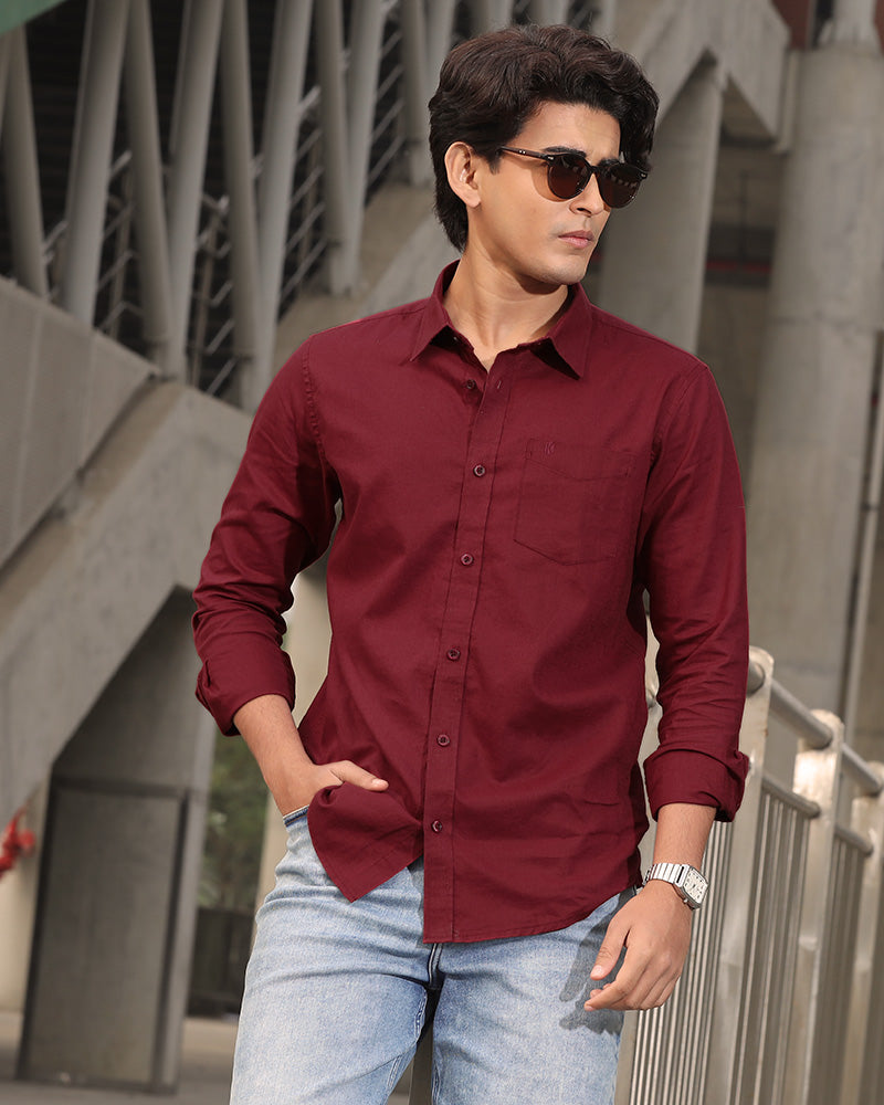 Maroon Color Remi Cotton Full Sleeve Shirt – Kairo