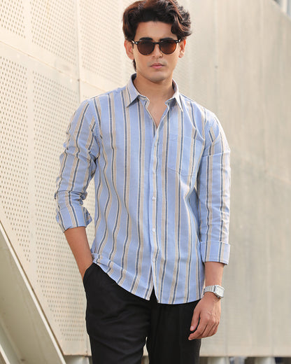 Blue Striped Remi Cotton Full Sleeve Shirt – Kairo