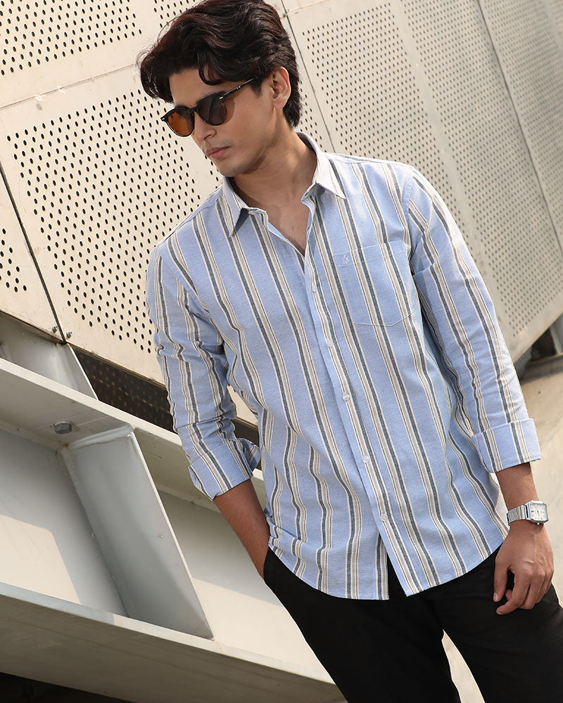 Blue Striped Remi Cotton Full Sleeve Shirt – Kairo