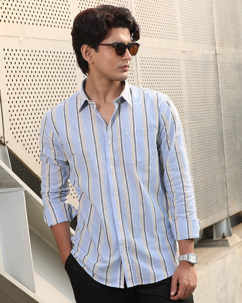 Blue Striped Remi Cotton Full Sleeve Shirt – Kairo