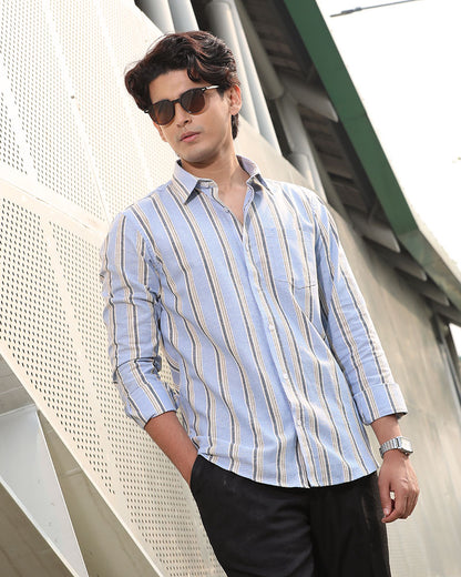 Blue Striped Remi Cotton Full Sleeve Shirt – Kairo