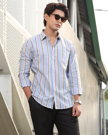 Blue Striped Remi Cotton Full Sleeve Shirt – Kairo