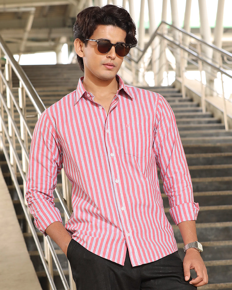 Blush & White Striped Cotton Check Full Sleeve Shirt – Kairo