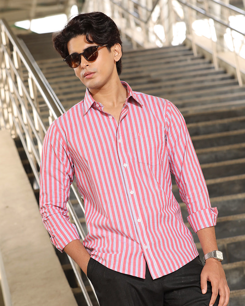 Blush & White Striped Cotton Check Full Sleeve Shirt – Kairo