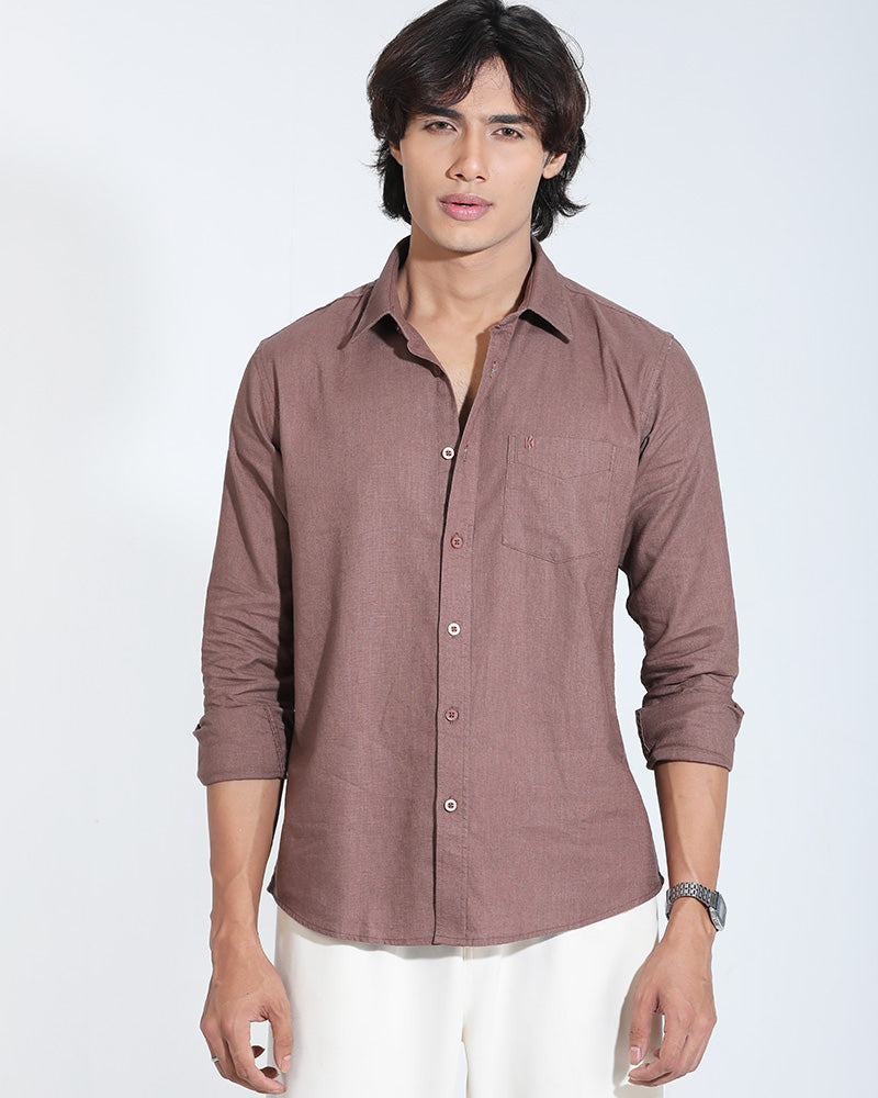Coffee Color Full Sleeve Remi-Cotton Shirt – Kairo