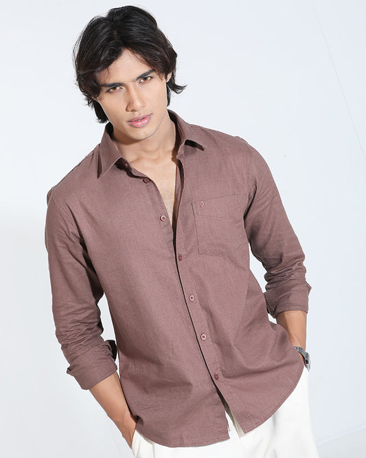 Coffee Color Full Sleeve Remi-Cotton Shirt – Kairo