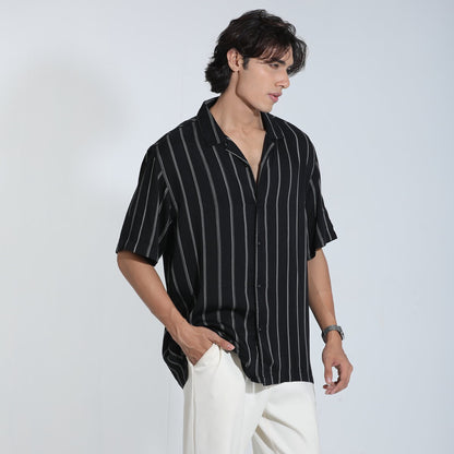 Black and White Striped Half Sleeve Shirt