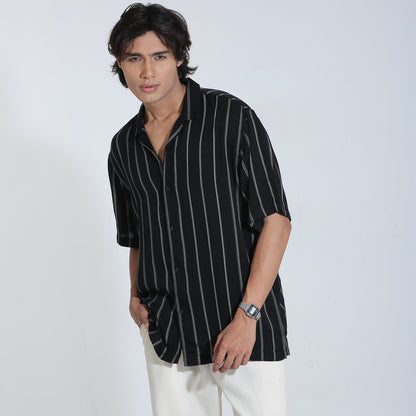 Black and White Striped Half Sleeve Shirt