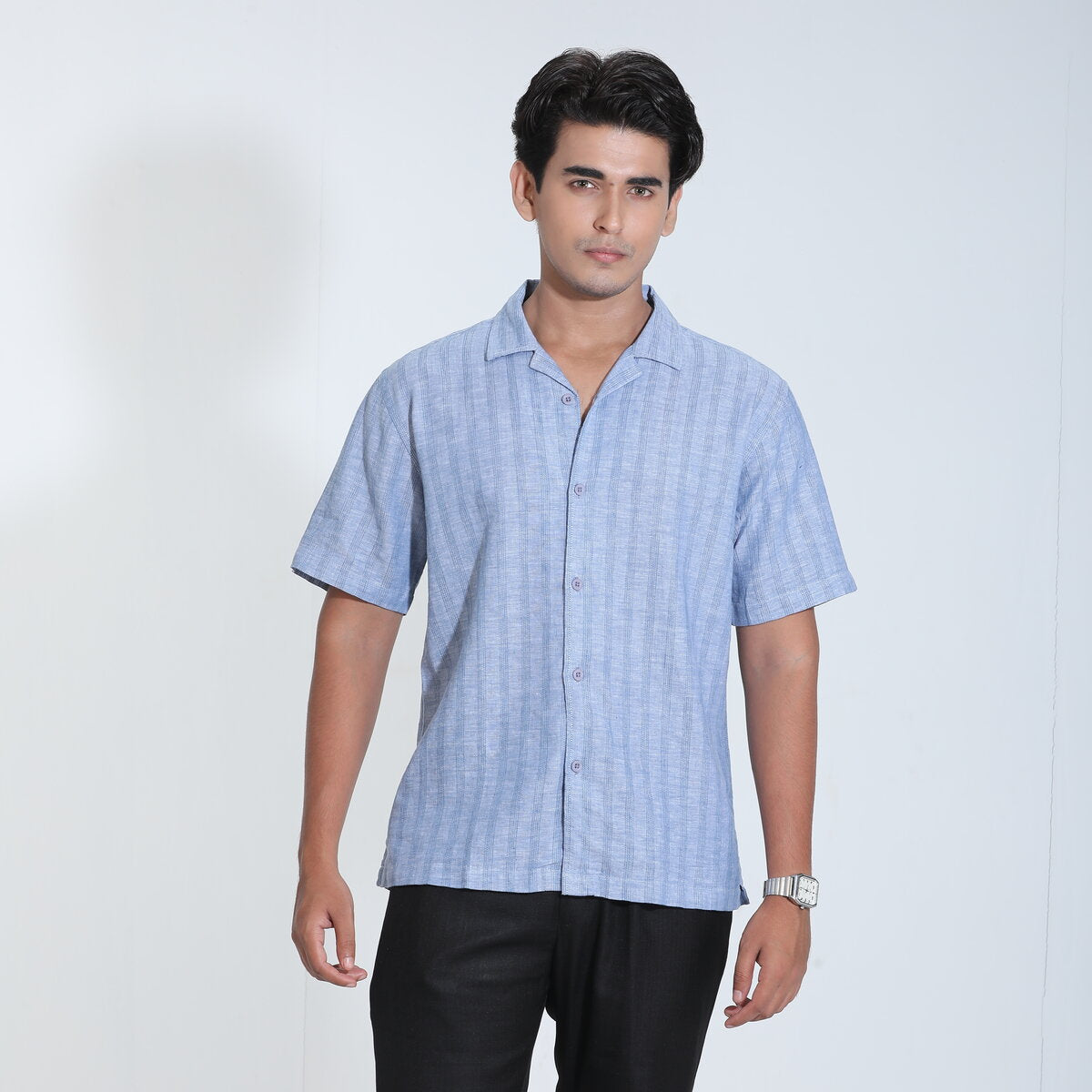 Sky Blue Cotton Striped Half sleeve shirt