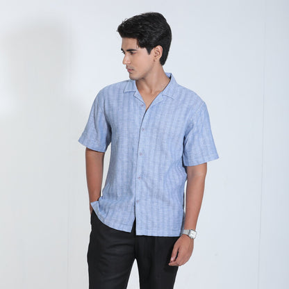Sky Blue Cotton Striped Half sleeve shirt