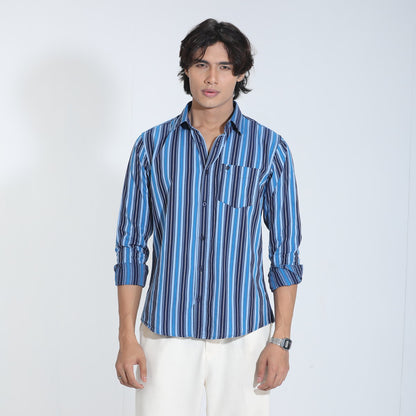 Blue Stripe Cotton  Full Sleeve Shirt – Kairo