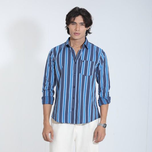 Blue Stripe Cotton  Full Sleeve Shirt – Kairo