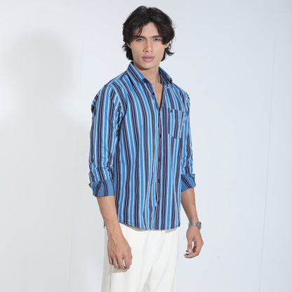 Blue Stripe Cotton  Full Sleeve Shirt – Kairo