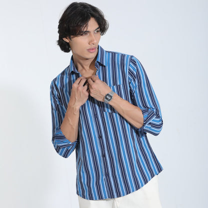 Blue Stripe Cotton  Full Sleeve Shirt – Kairo