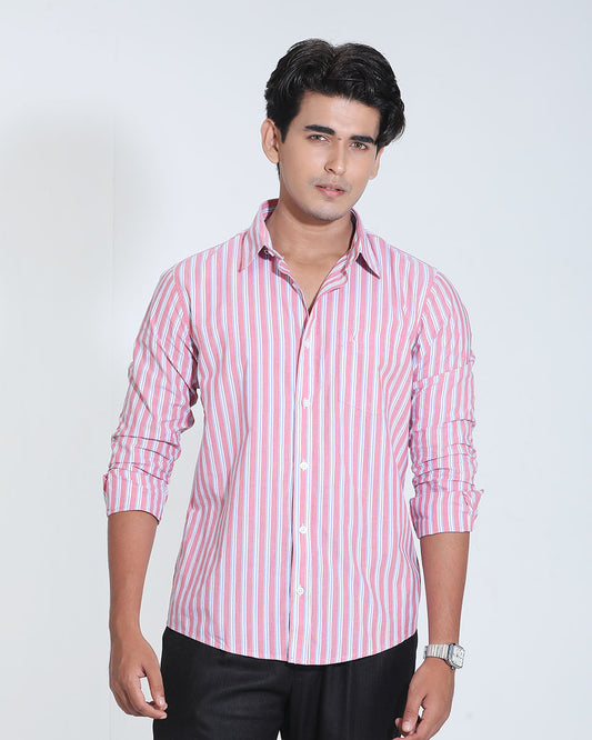 Blush & White Striped Cotton Check Full Sleeve Shirt – Kairo