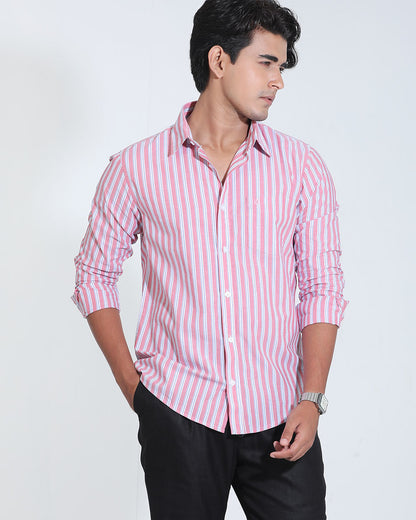 Blush & White Striped Cotton Check Full Sleeve Shirt – Kairo