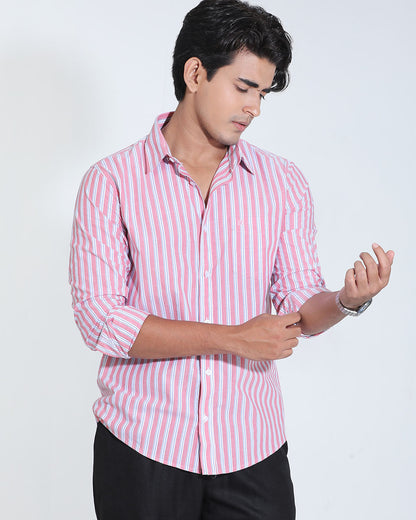Blush & White Striped Cotton Check Full Sleeve Shirt – Kairo